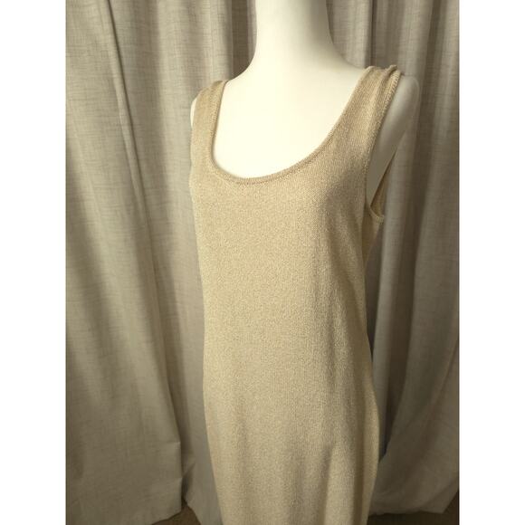 EL-Ana dress suit gold maxi knit metallic Sz L Virgin Wool & Rayon back split - Picture 3 of 11
